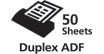 Duplex Automatic Document Feeder : Equipped with a 50-sheet Duplex ADF to print two-sided documents from single page originals.